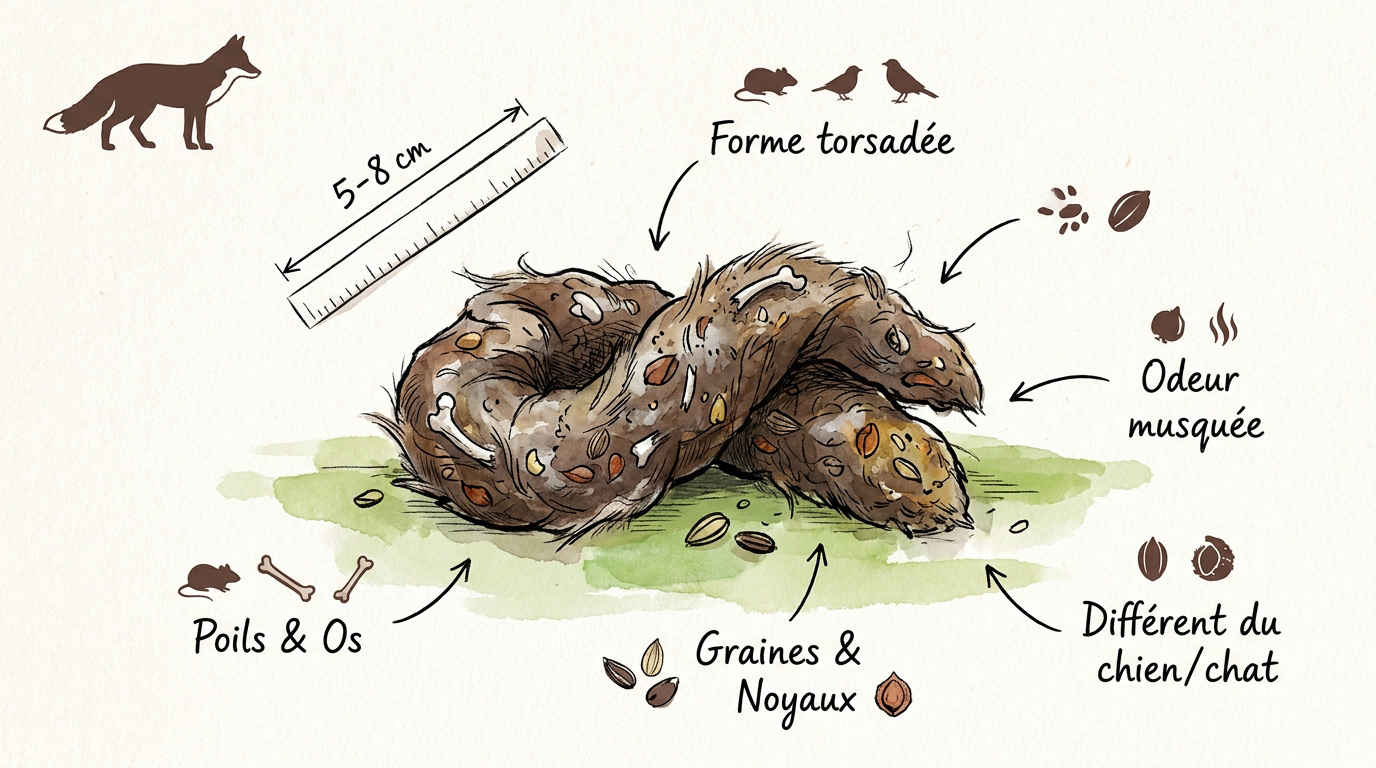 Analyse d'une crotte de renard avec poils et os visibles
