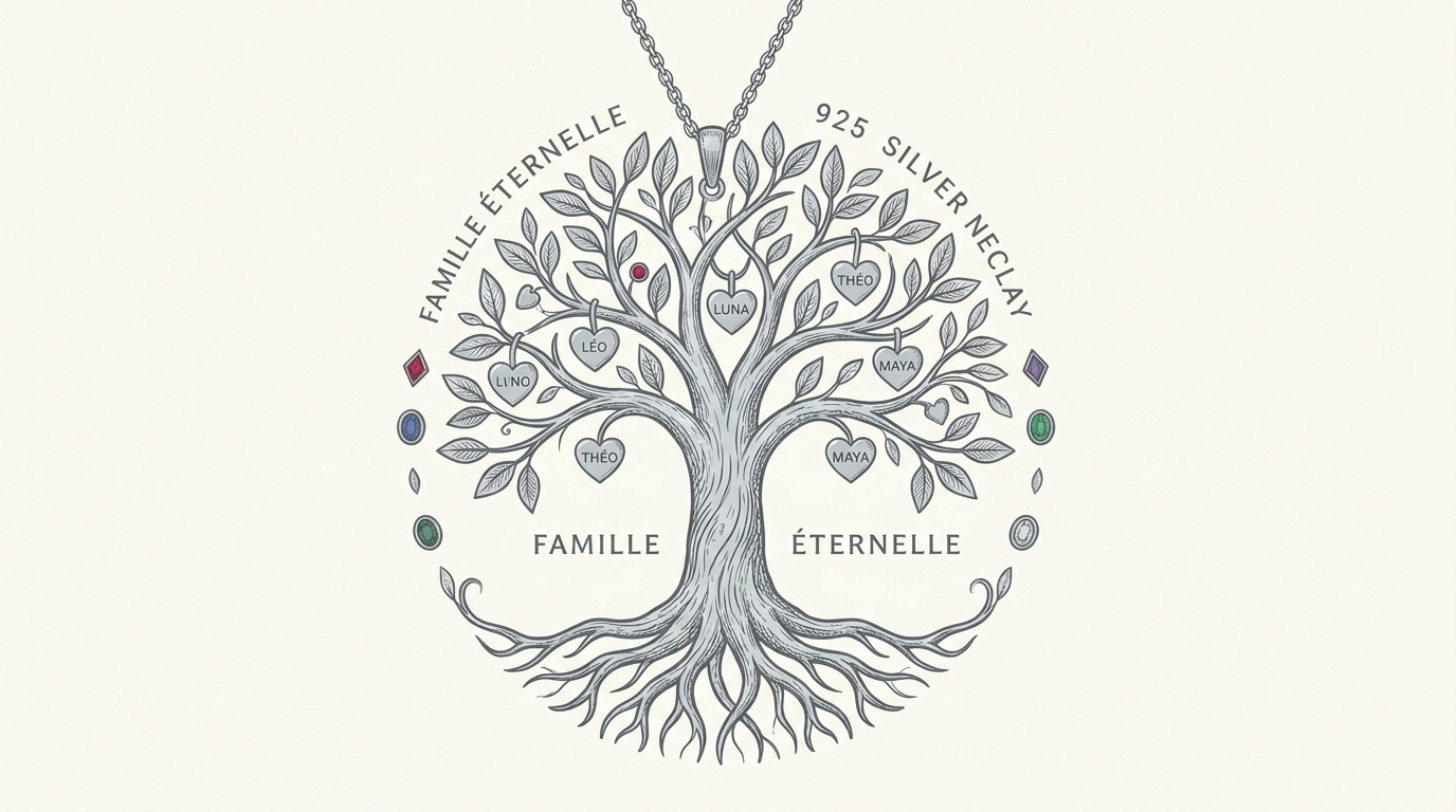 Collier arbre de vie en argent 925 personnalisé avec gravures de prénoms