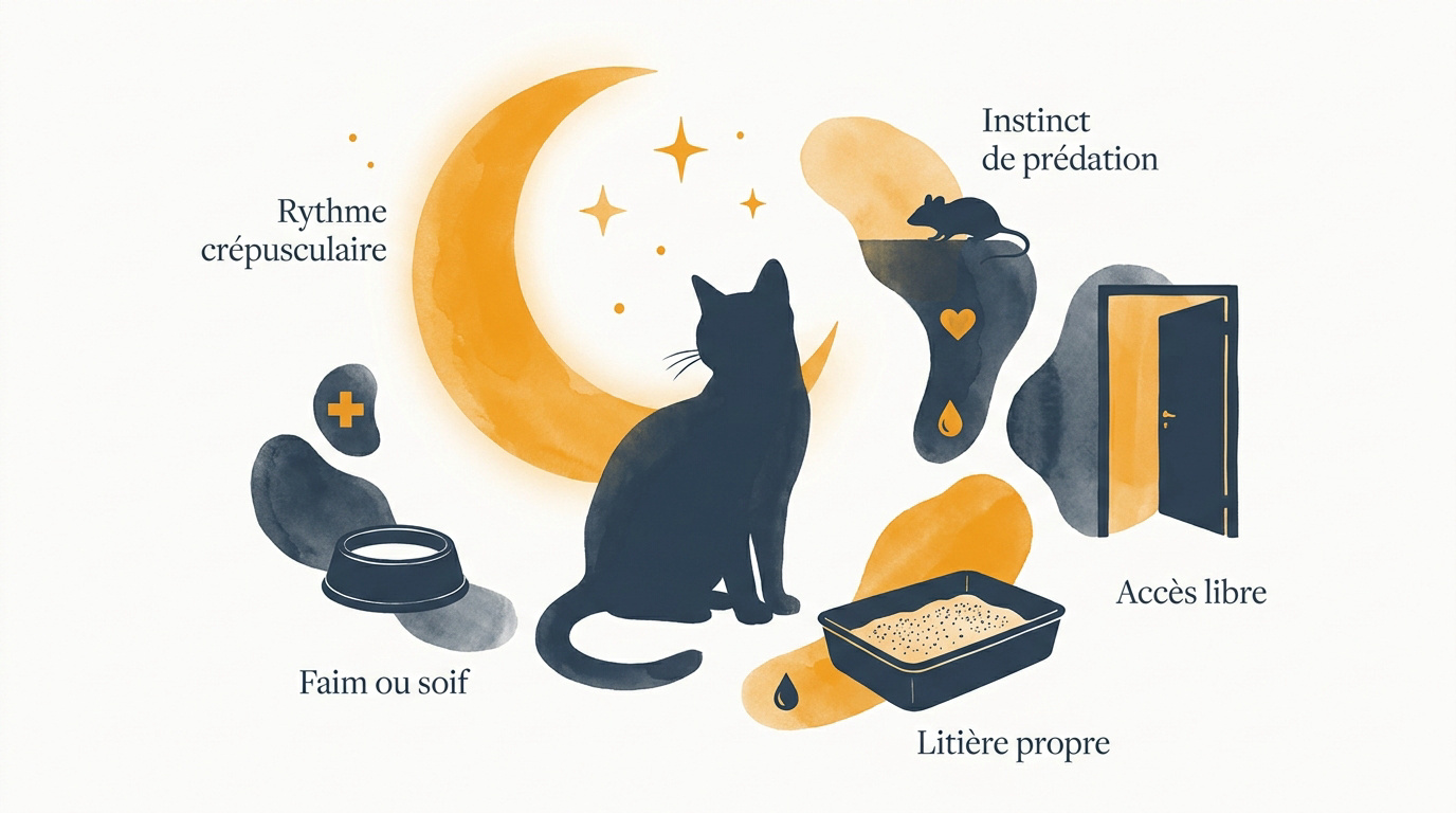 Chat domestique actif pendant la nuit illustrant son rythme crépusculaire