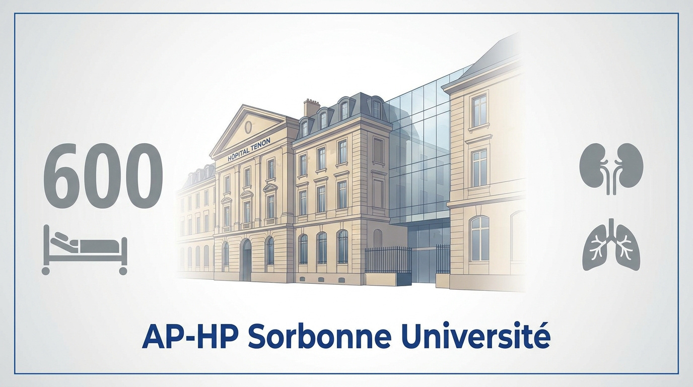 Façade de l'hôpital Tenon à Paris proposant des soins en urologie et pneumologie