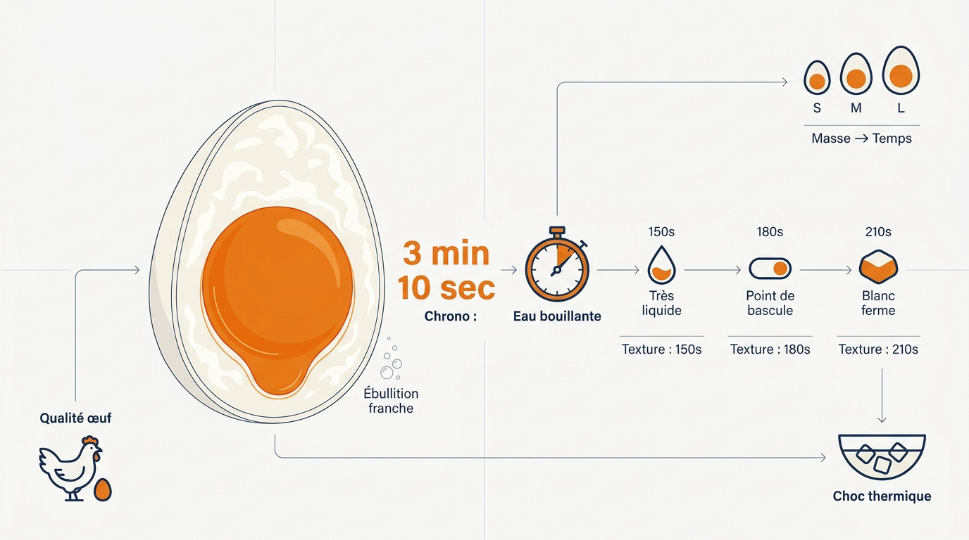 Infographie récapitulative du temps de cuisson idéal pour un œuf à la coque parfait