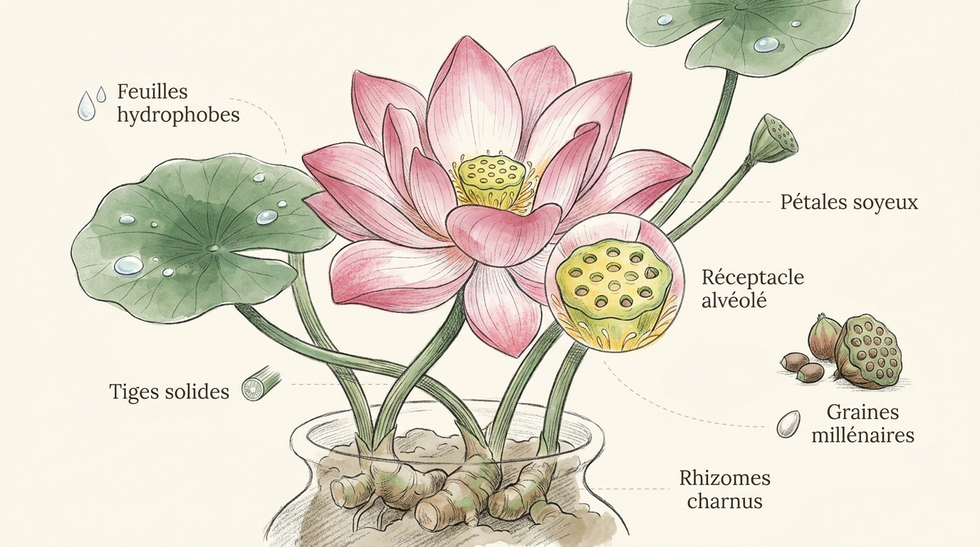 Infographie détaillée de l'anatomie et du symbolisme de la fleur de lotus