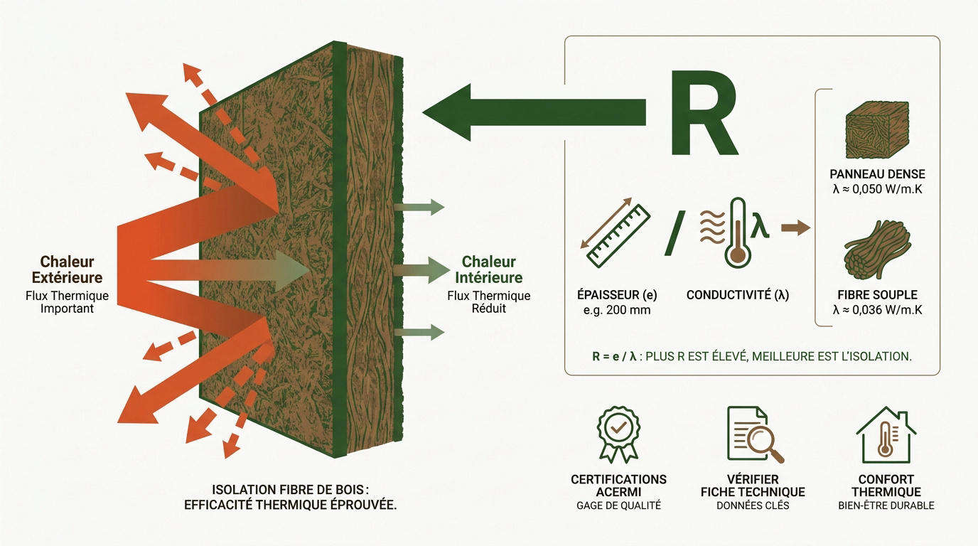 Pose de panneaux isolants en fibre de bois sur une structure en bois