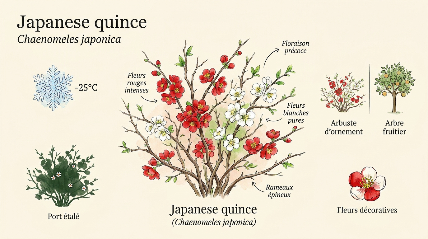 Floraison rouge éclatante d'un cognassier du Japon au printemps