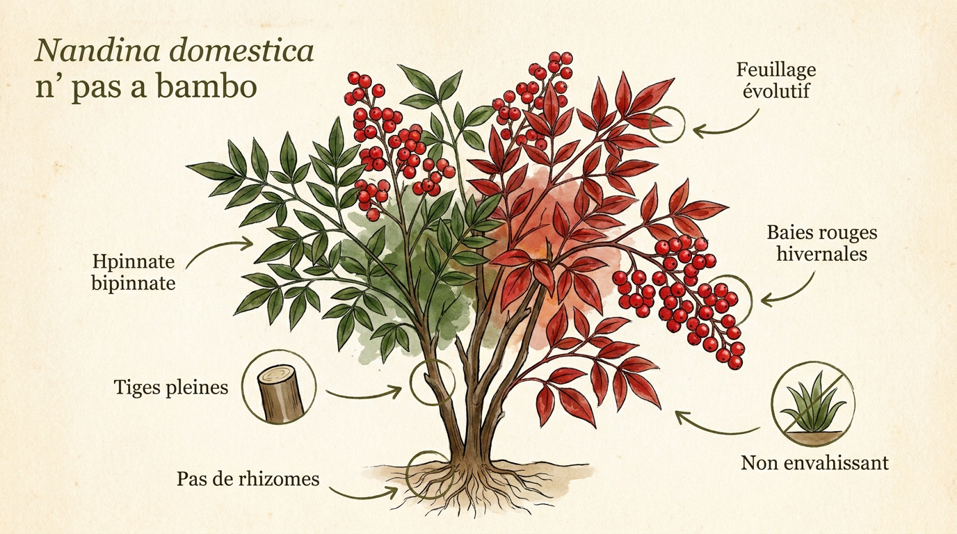 Arbuste Nandina domestica aux feuilles rouges