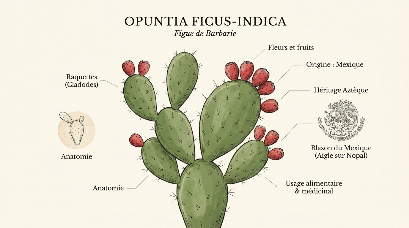 Portrait botanique du cactus Opuntia ficus-indica