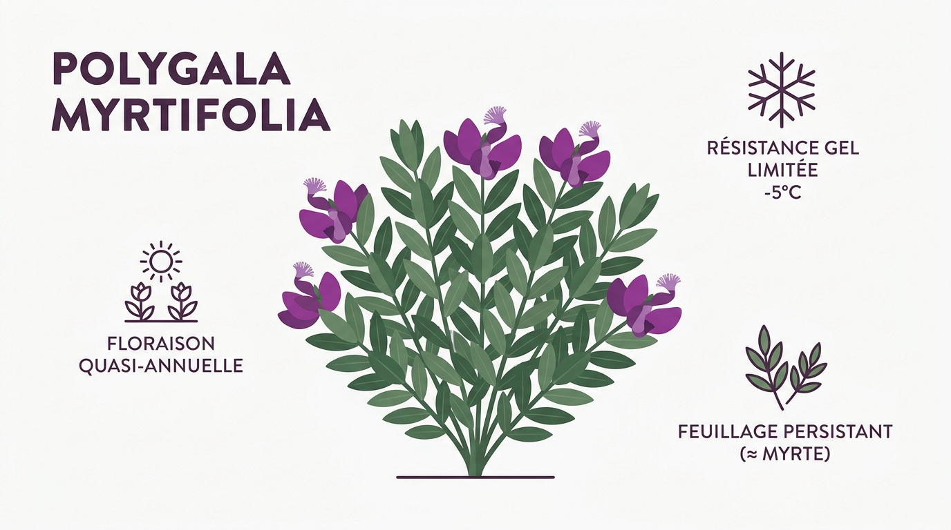 Arbuste Polygala myrtifolia en fleurs violettes