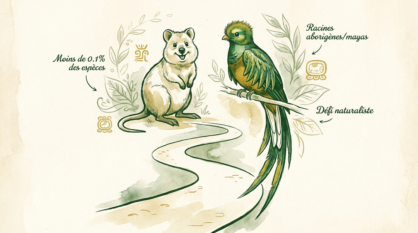 Quokka et Quetzal, exemples d'animaux en Q