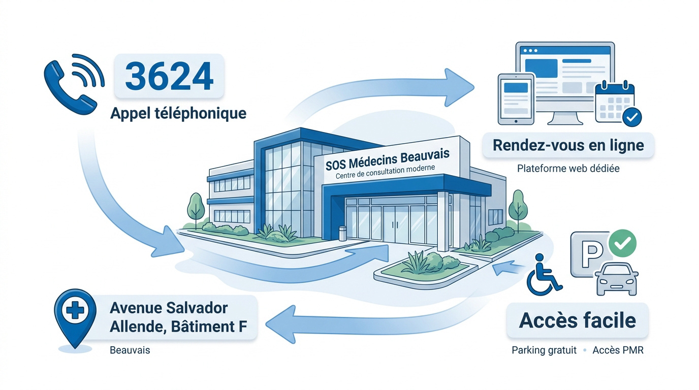 Entrée du centre SOS Médecins Beauvais bâtiment F avenue Salvador Allende