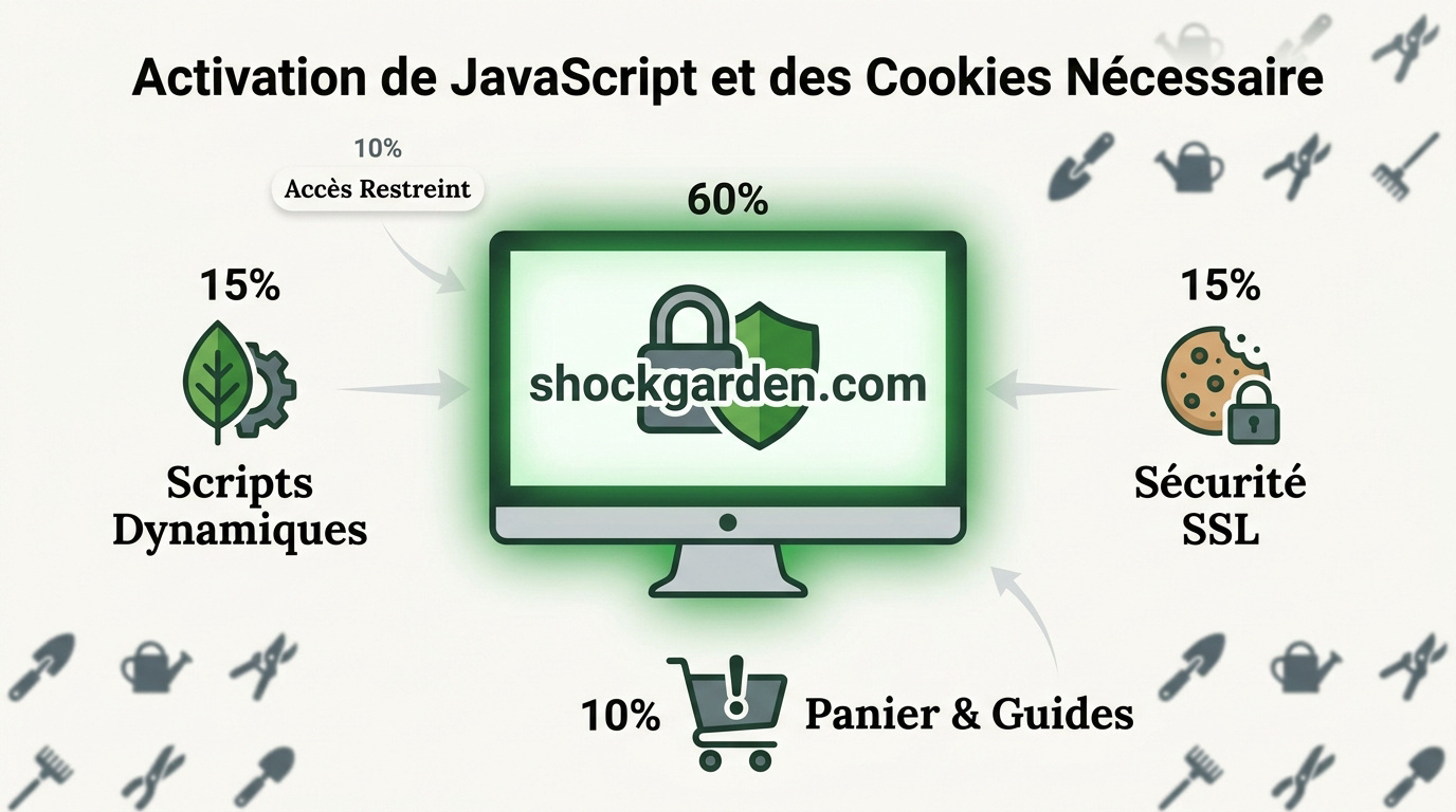 Interface de configuration du navigateur pour activer JavaScript et les cookies sur shockgarden.com
