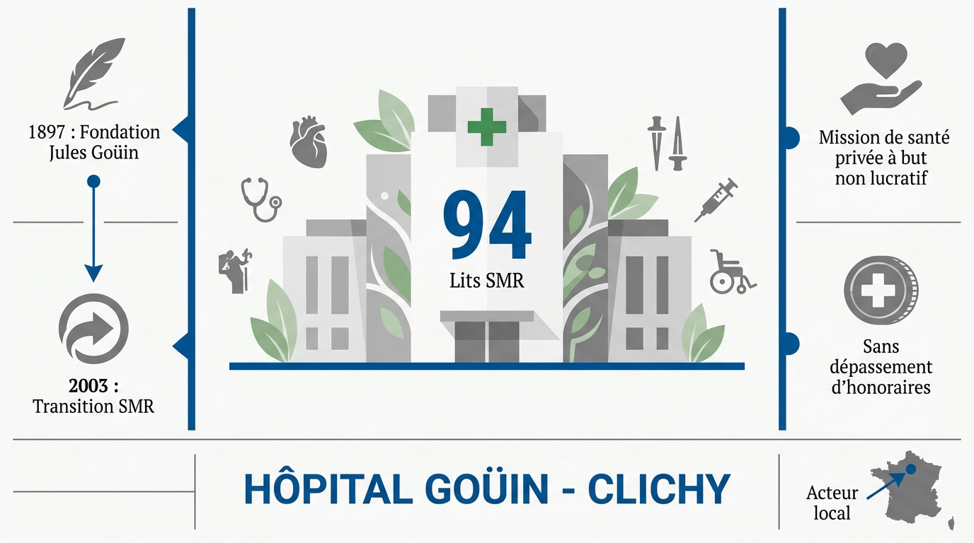 Façade moderne de l'Hôpital Goüin à Clichy spécialisé en réadaptation