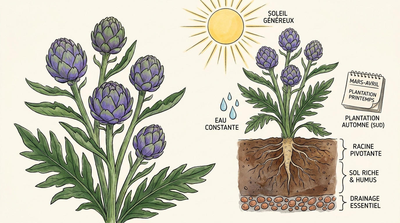 Plantation d'un plant artichaut dans un sol riche et ensoleillé