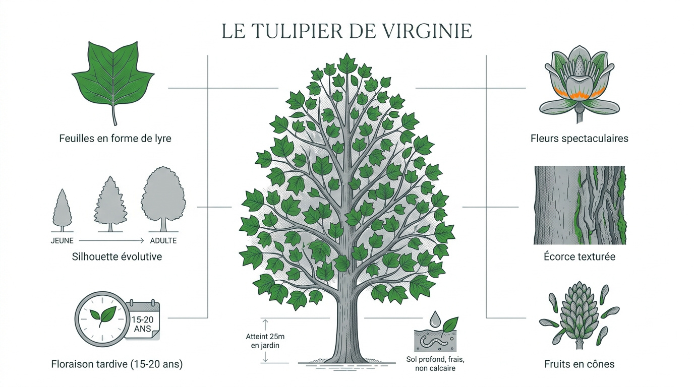 Infographie présentant les caractéristiques du tulipier de Virginie