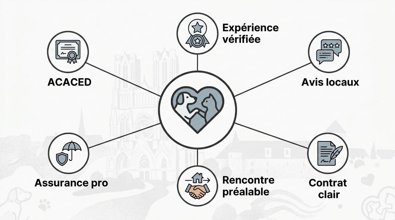 Infographie sur les engagements de garde d'animaux à Reims incluant sécurité et bien-être