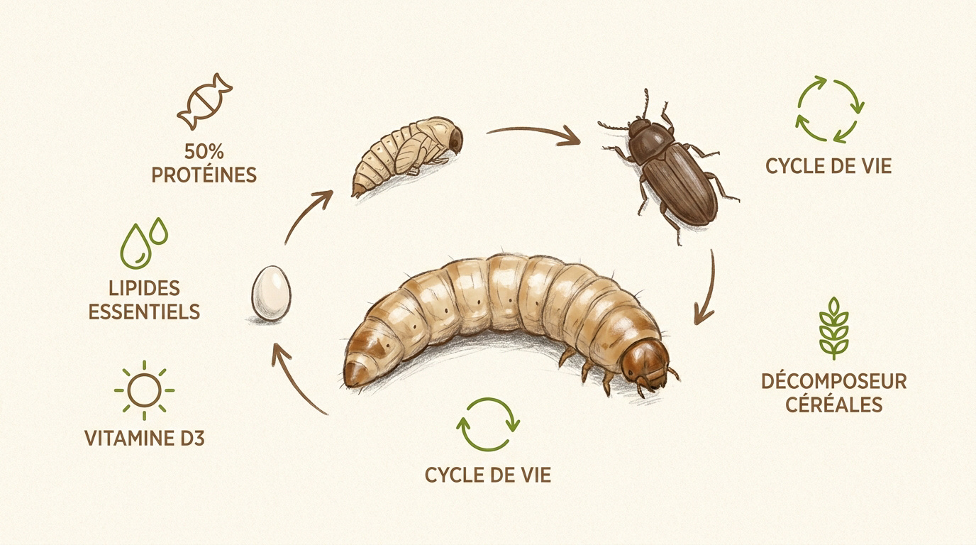 Schéma du cycle de vie du ténébrion meunier