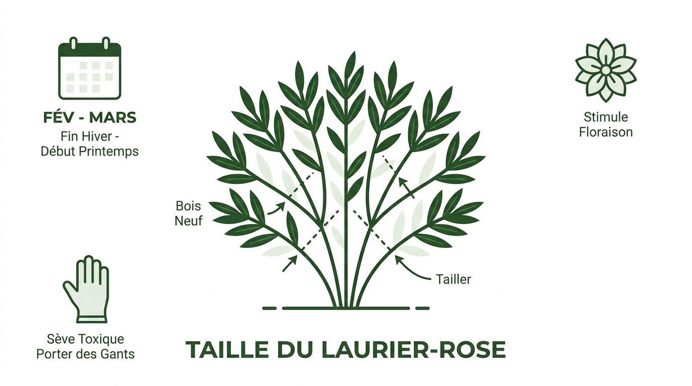 Schéma technique pour réussir la taille laurier rose en identifiant les points de coupe