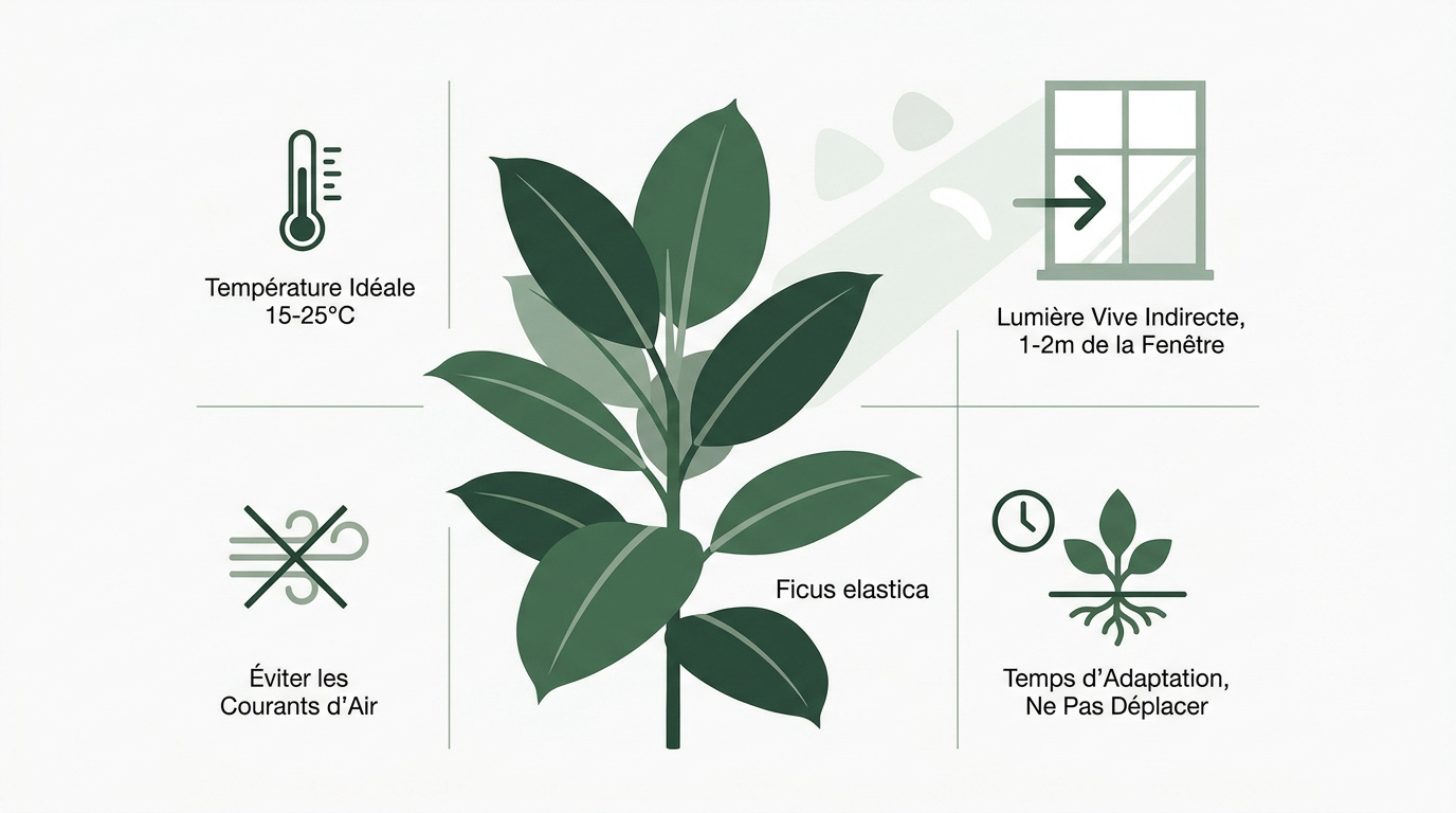 Ficus elastica installé dans un intérieur lumineux