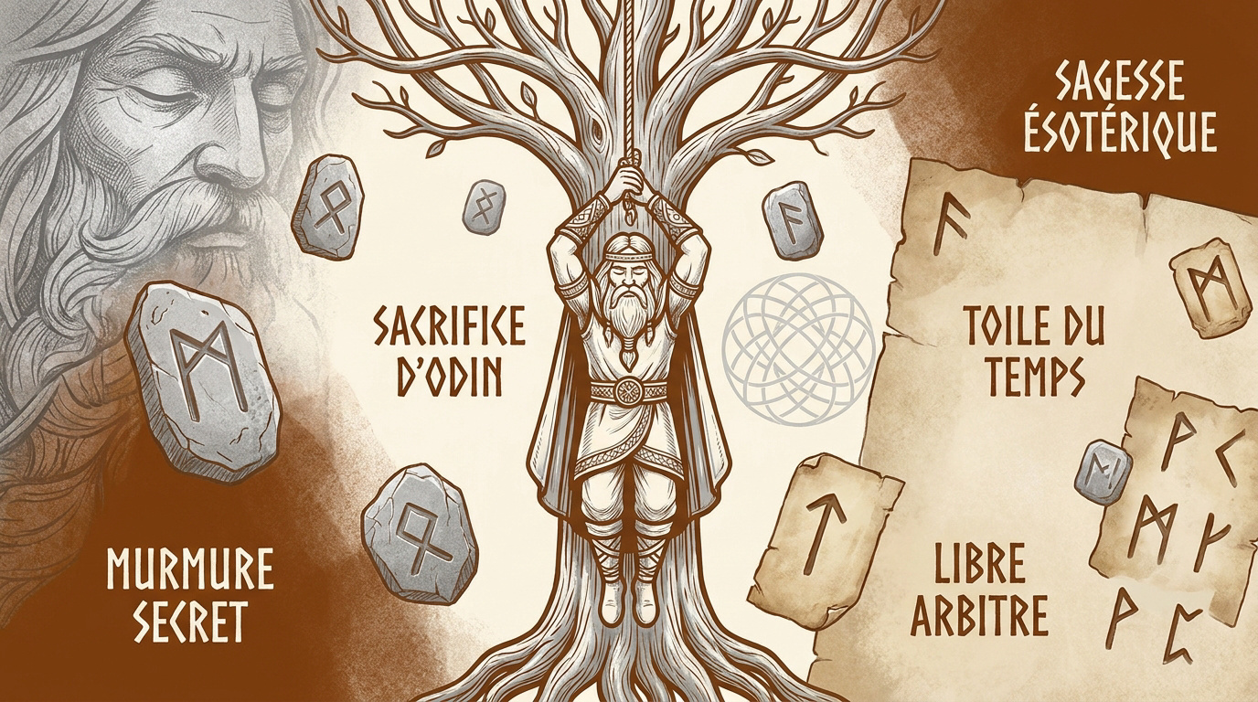 Représentation d'Odin sacrifié sur l'arbre Yggdrasil pour obtenir les runes