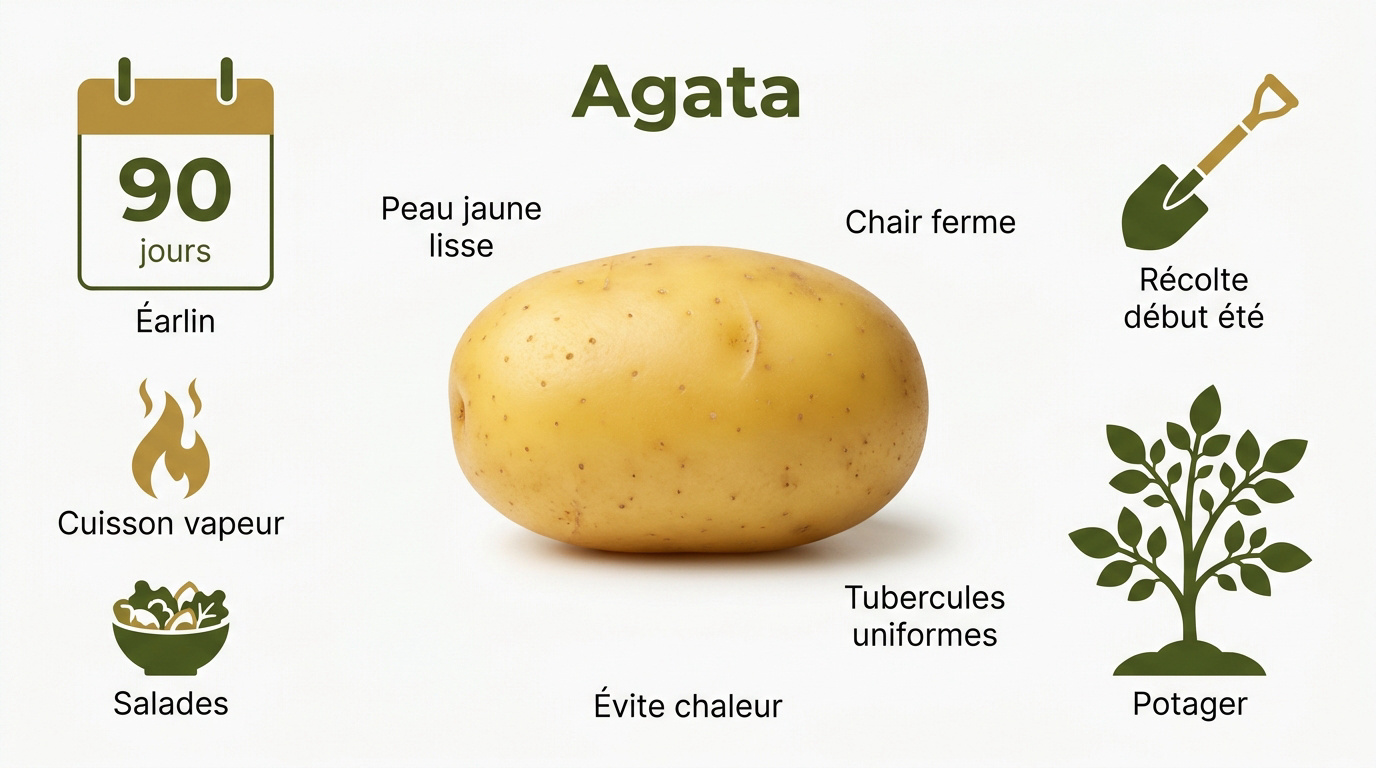 Pomme de terre Agata à peau jaune lisse et chair ferme dans un panier
