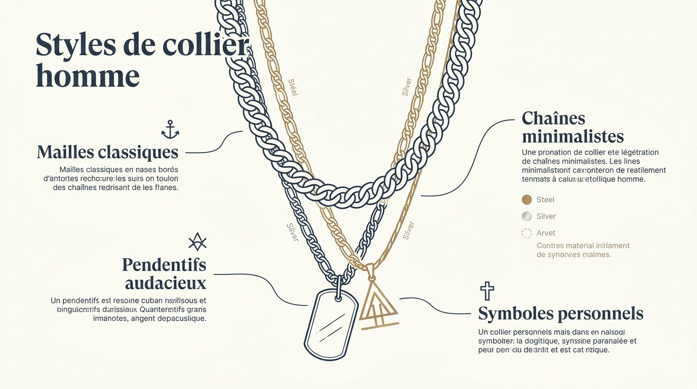 Colliers homme en acier et argent