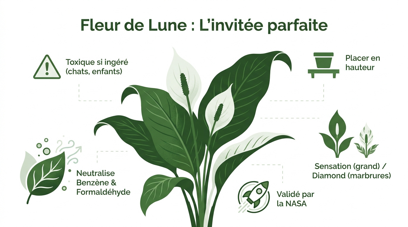 Fleur de lune Spathiphyllum aux fleurs blanches élégantes