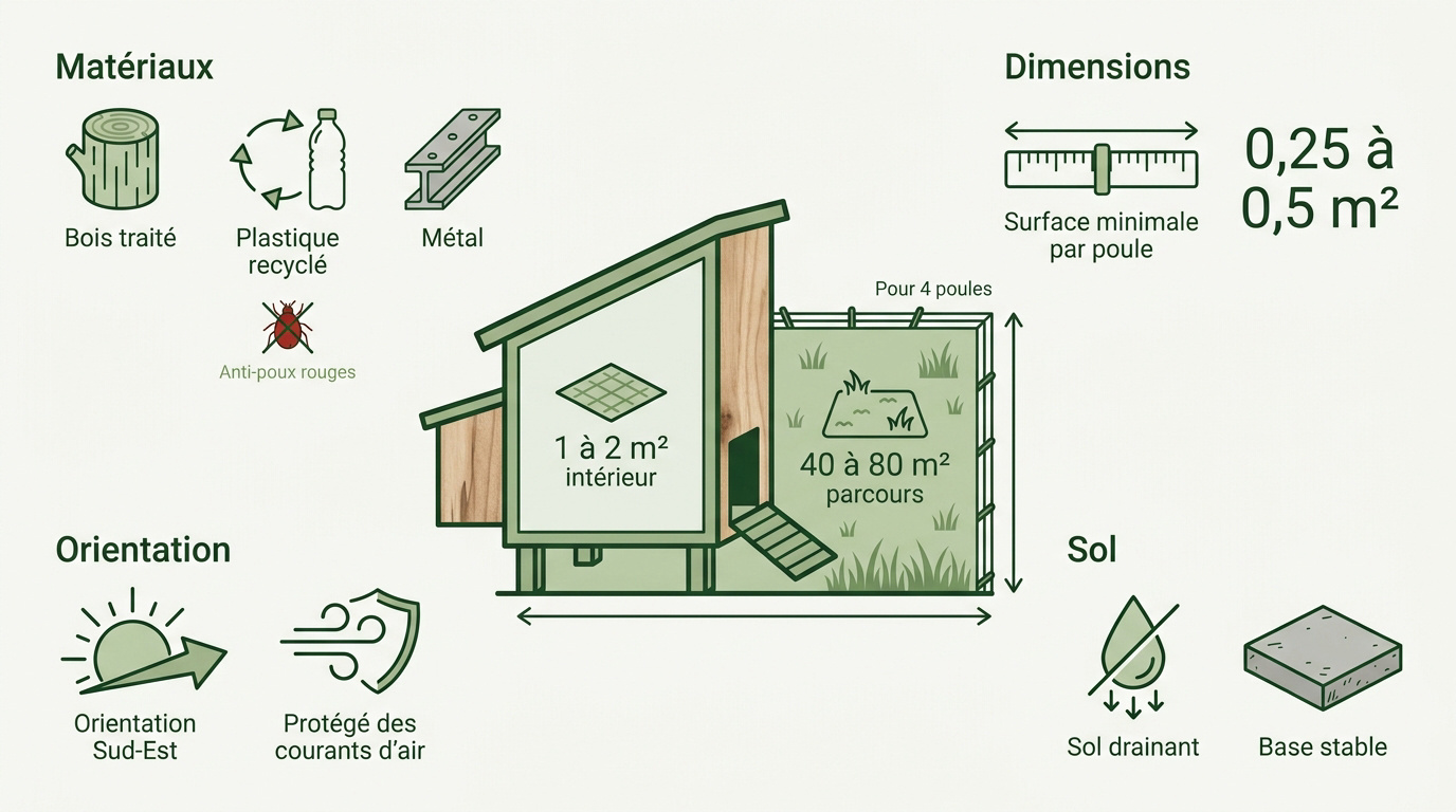 Guide des dimensions et matériaux pour un poulailler de 4 poules