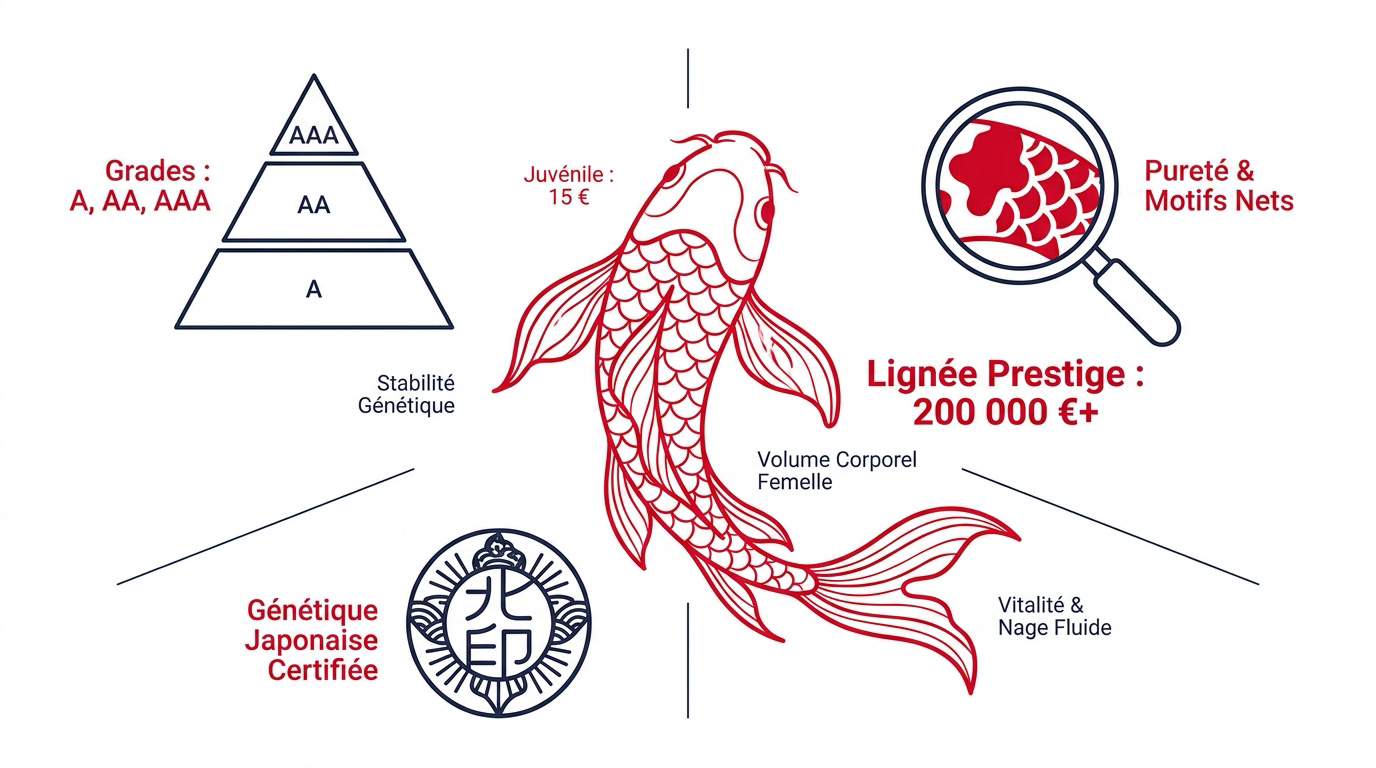 Infographie prix carpe koï génétique et prestige