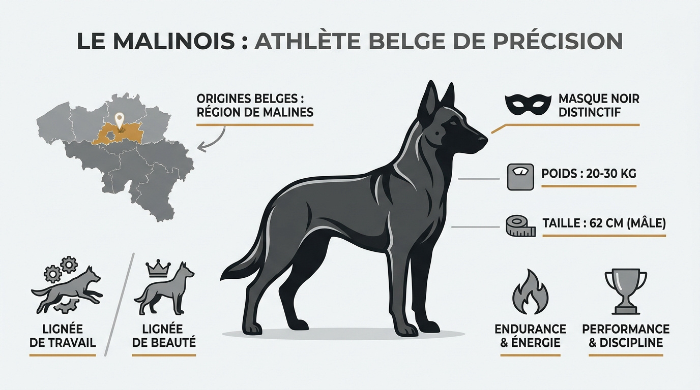 Chien Berger Belge Malinois athlétique avec masque noir en extérieur